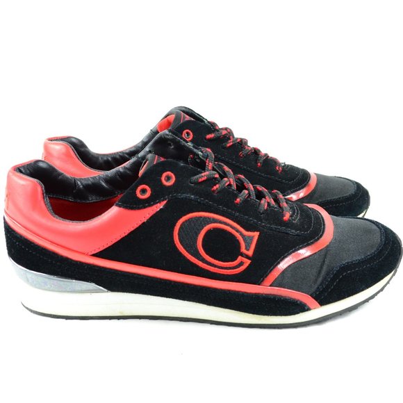 Coach Rosie Women's Size 8 Black Red Suede Patent Leather Vermillion Sneaker - Picture 1 of 8